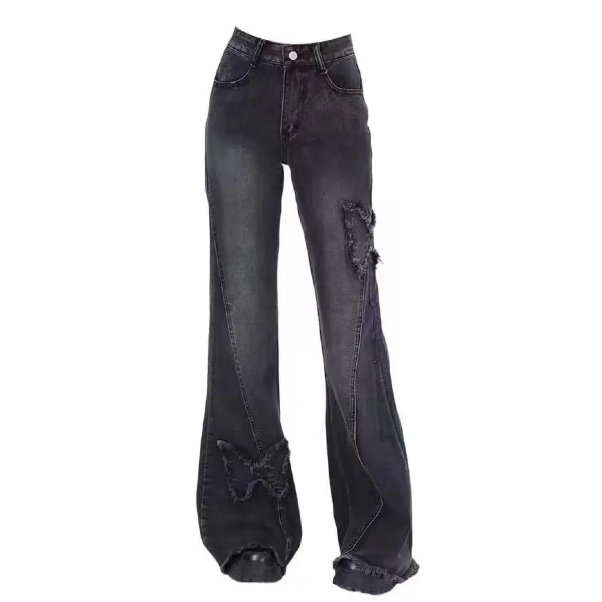 Y2K Butterfly Flare Jeans – 90s Vintage Low-Waist Denim - Bottoms - Women’s Jeans - 4