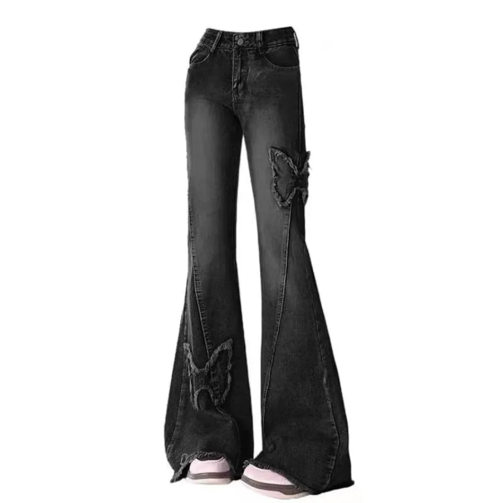 Y2K Butterfly Flare Jeans – 90s Vintage Low-Waist Denim - Bottoms - Women’s Jeans - 7