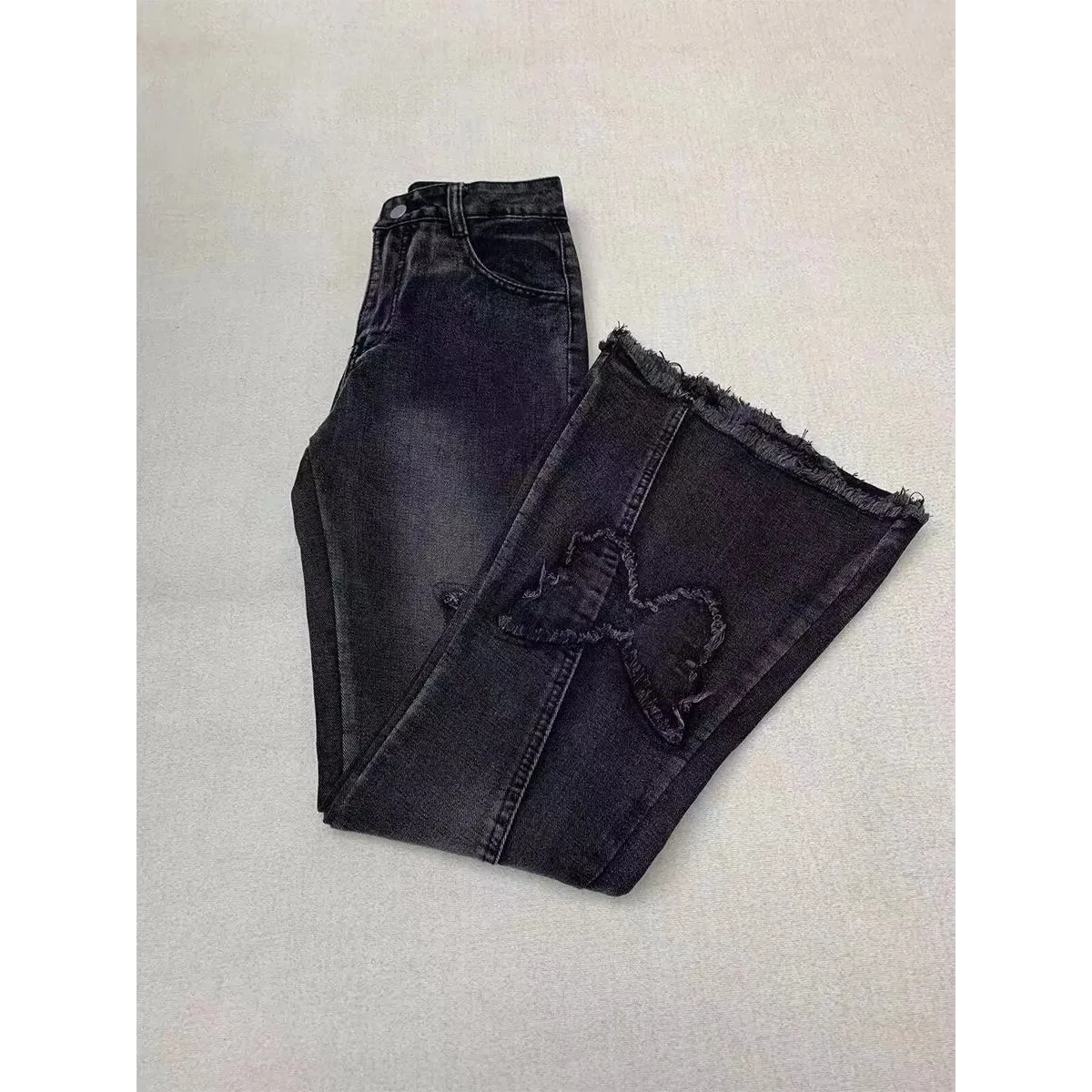 Y2K Butterfly Flare Jeans – 90s Vintage Low-Waist Denim - Bottoms - Women’s Jeans - 5