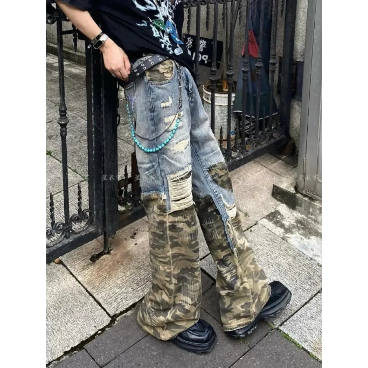 Y2K Camouflage Patchwork Wide Leg Jeans - Bottoms - Jeans - 1