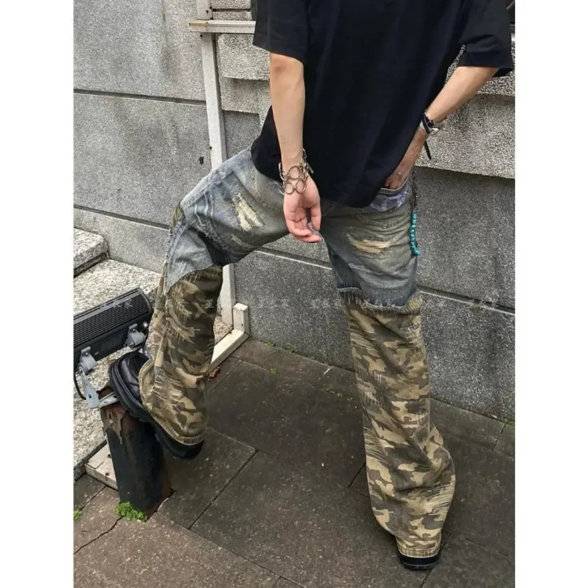 Y2K Camouflage Patchwork Wide Leg Jeans - Bottoms - Jeans - 4
