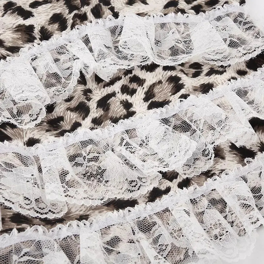 Leopard Print Lace Ruffle Tank Top – Y2K Coquette Cropped Camisole - Women’s Clothing & Accessories - Short