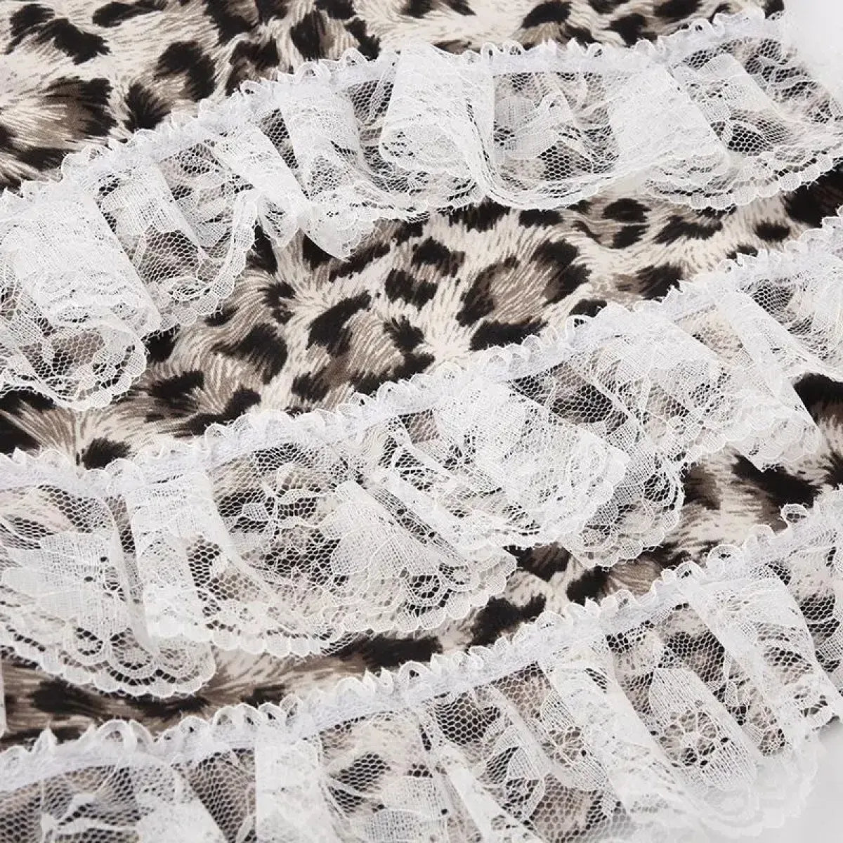 Leopard Print Lace Ruffle Tank Top – Y2K Coquette Cropped Camisole - Women’s Clothing & Accessories - Short