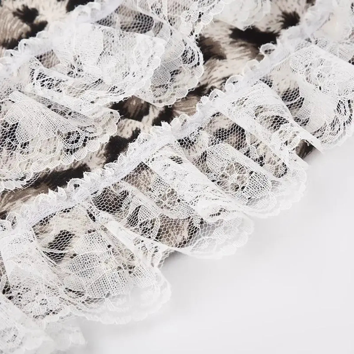 Leopard Print Lace Ruffle Tank Top – Y2K Coquette Cropped Camisole - Women’s Clothing & Accessories - Short