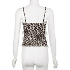 Leopard Print Lace Ruffle Tank Top – Y2K Coquette Cropped Camisole - Women’s Clothing & Accessories - Short