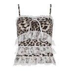 Leopard Print Lace Ruffle Tank Top – Y2K Coquette Cropped Camisole - Women’s Clothing & Accessories - Short