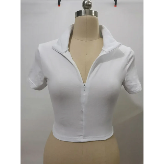 Y2K Zip V-Neck Cropped Tee - T-Shirts - Crop Top - 2