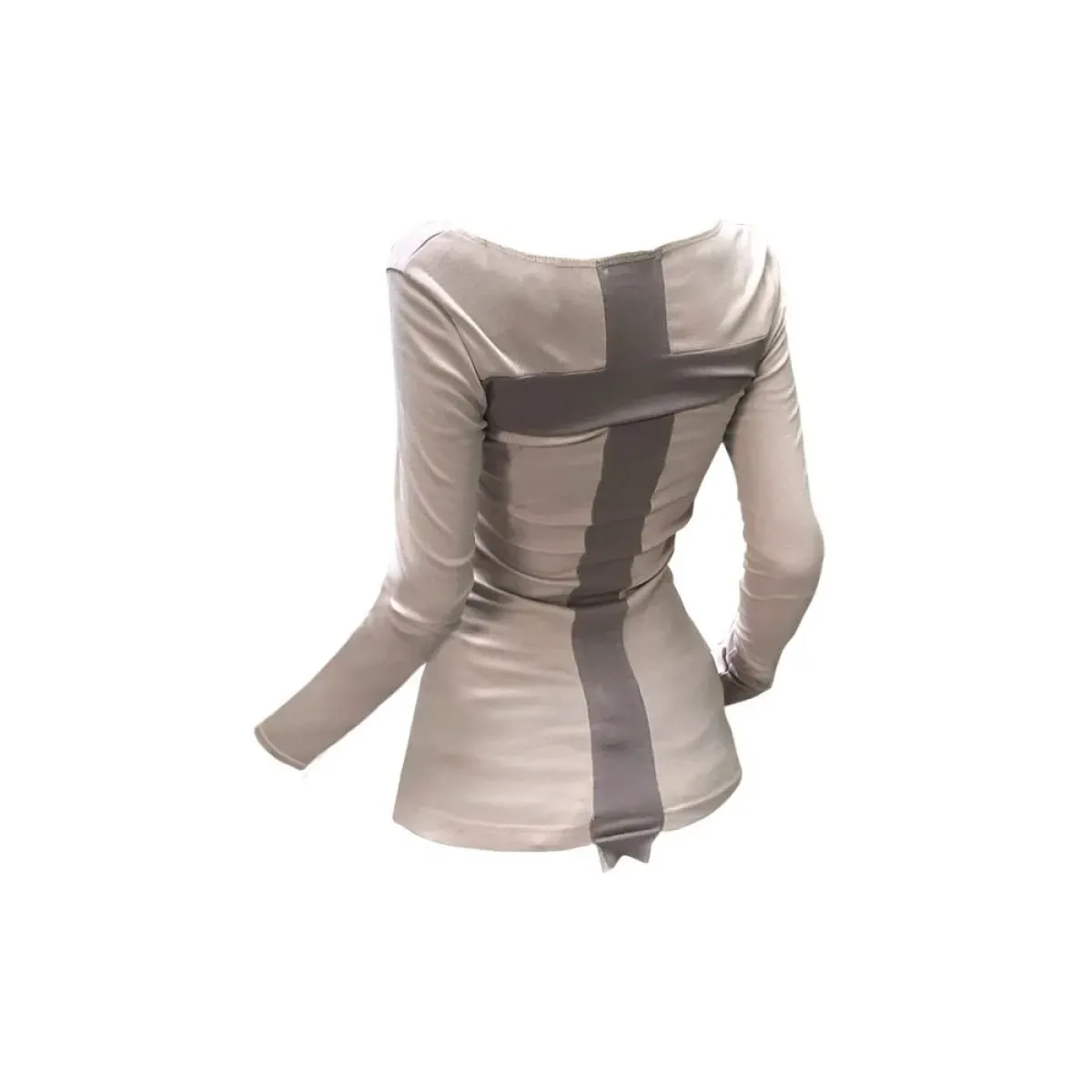 Y2K Cross Patchwork Off-Shoulder Long Sleeve Top - Harajuku Style - T-Shirt - 6