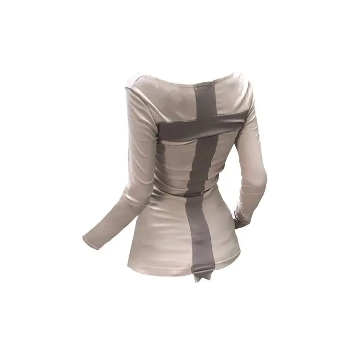 Y2K Cross Patchwork Off-Shoulder Long Sleeve Top - Harajuku Style - T-Shirt - 7