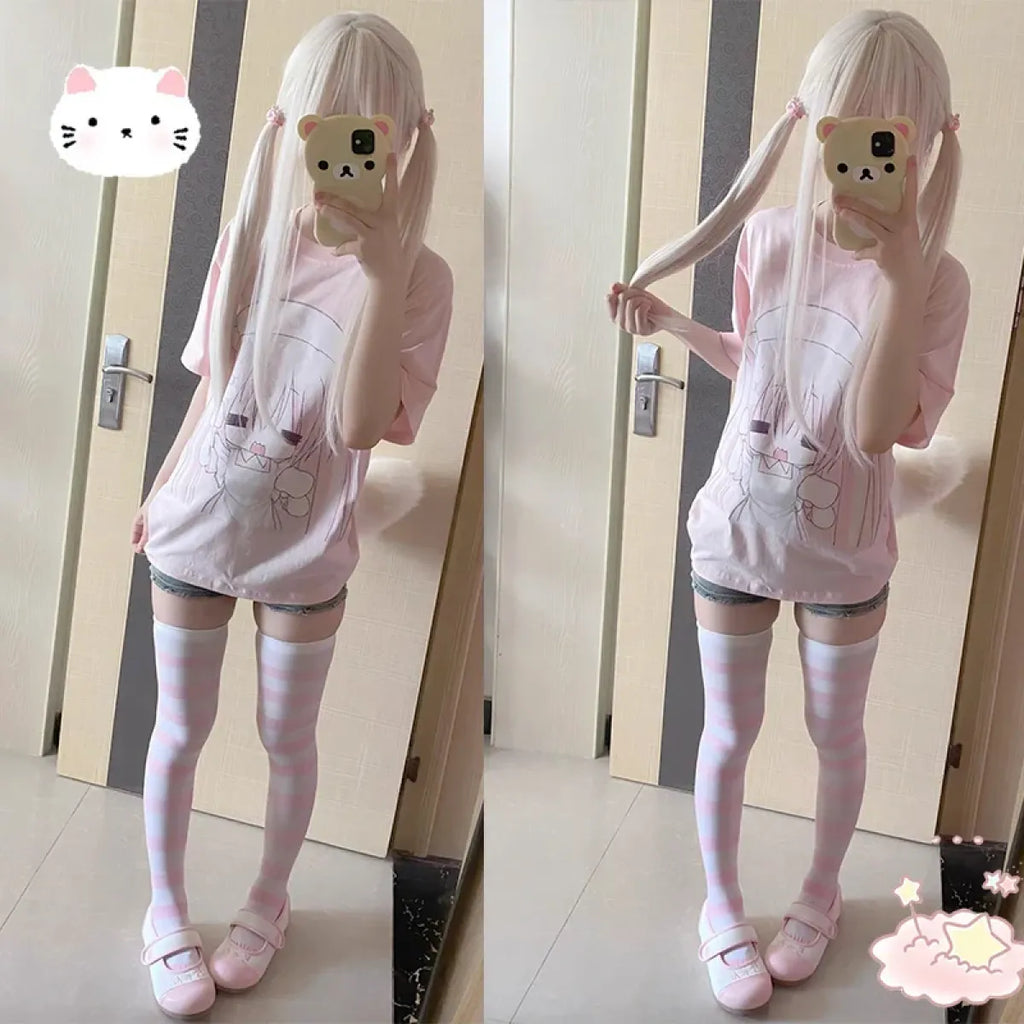 Harajuku Kawaii Anime T-Shirt – Y2K Cute Cartoon Tee - T-Shirts - 3/4 - Round - T-Shirts - 5
