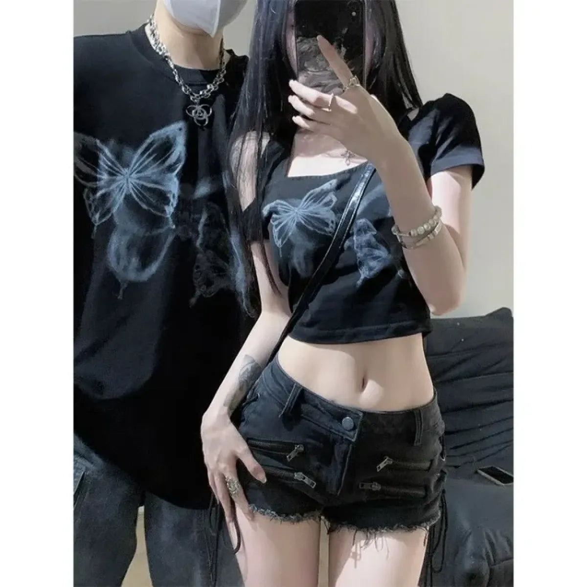 Y2K Lace-Up Zipper Denim Hot Pants - Bottoms - Shorts - 2