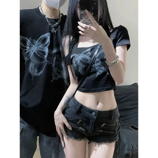 Y2K Lace-Up Zipper Denim Hot Pants - Bottoms - Shorts - 2