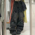 Y2K Goth Cargo Stacked Denim Pants - Bottoms - Jeans - 1