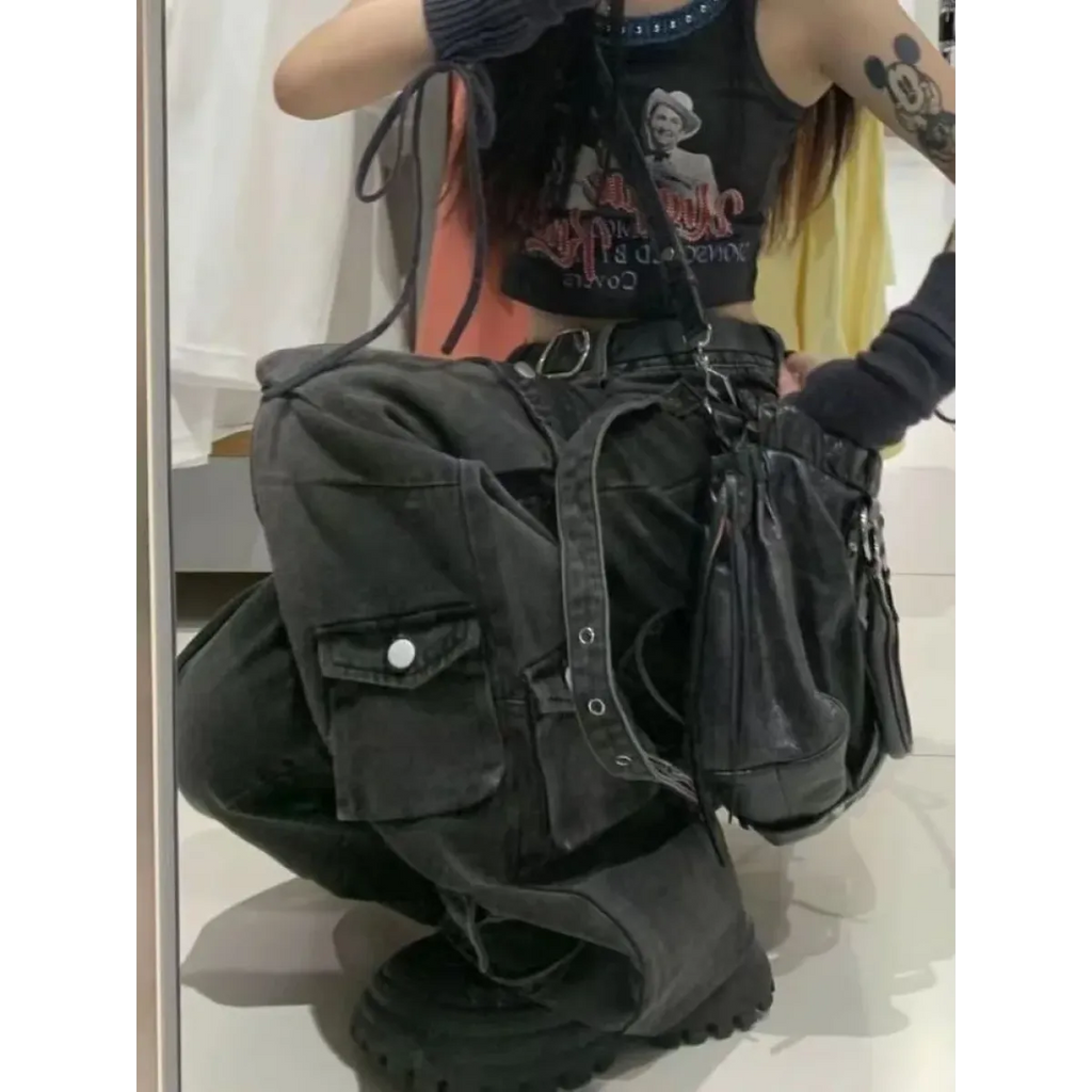 Y2K Goth Cargo Stacked Denim Pants - Bottoms - Jeans - 2