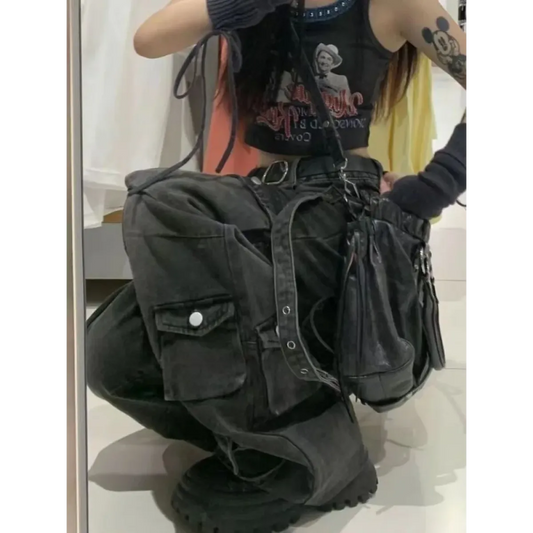 Y2K Goth Cargo Stacked Denim Pants - Bottoms - Jeans - 2