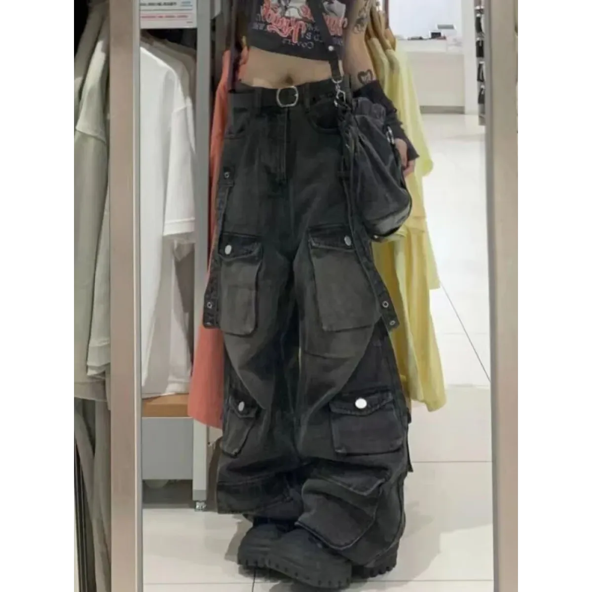 Y2K Goth Cargo Stacked Denim Pants - Bottoms - Jeans - 3