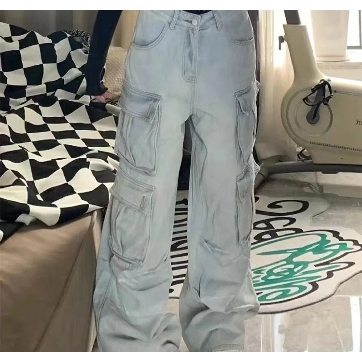 Y2K Goth Cargo Stacked Denim Pants - Bottoms - Jeans - 4