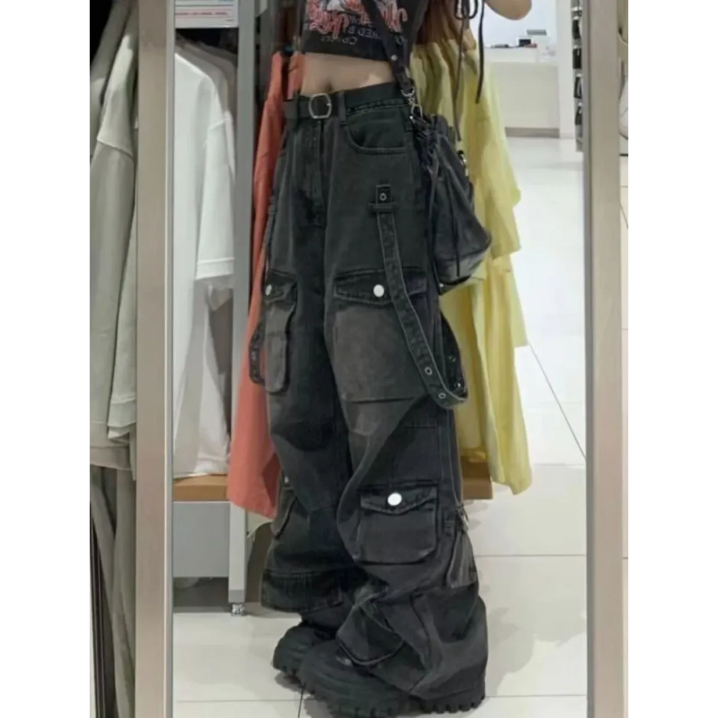 Y2K Goth Cargo Stacked Denim Pants - Bottoms - Jeans - 6