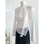 Lace Patchwork Off-Shoulder Top – Y2K Elegant Long Sleeve - Women’s Clothing & Accessories - Long - Other - Tops - 2