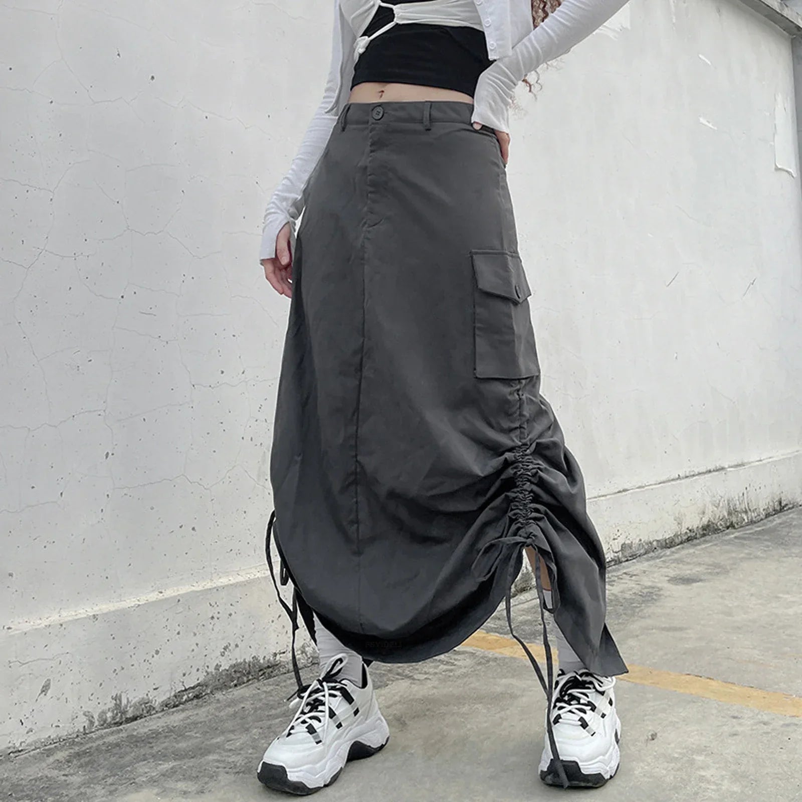 Y2K Fairy Grunge Adjustable Length Drawstring Cargo Skirt - Gray / S - Bottoms - Skirts - 8 - 2024