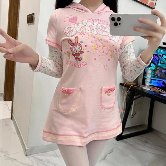 Kawaii Hoodie Dress – Y2K Fairycore Cartoon Print - All Dresses - 2025 - 2 - Worldwide Shipping