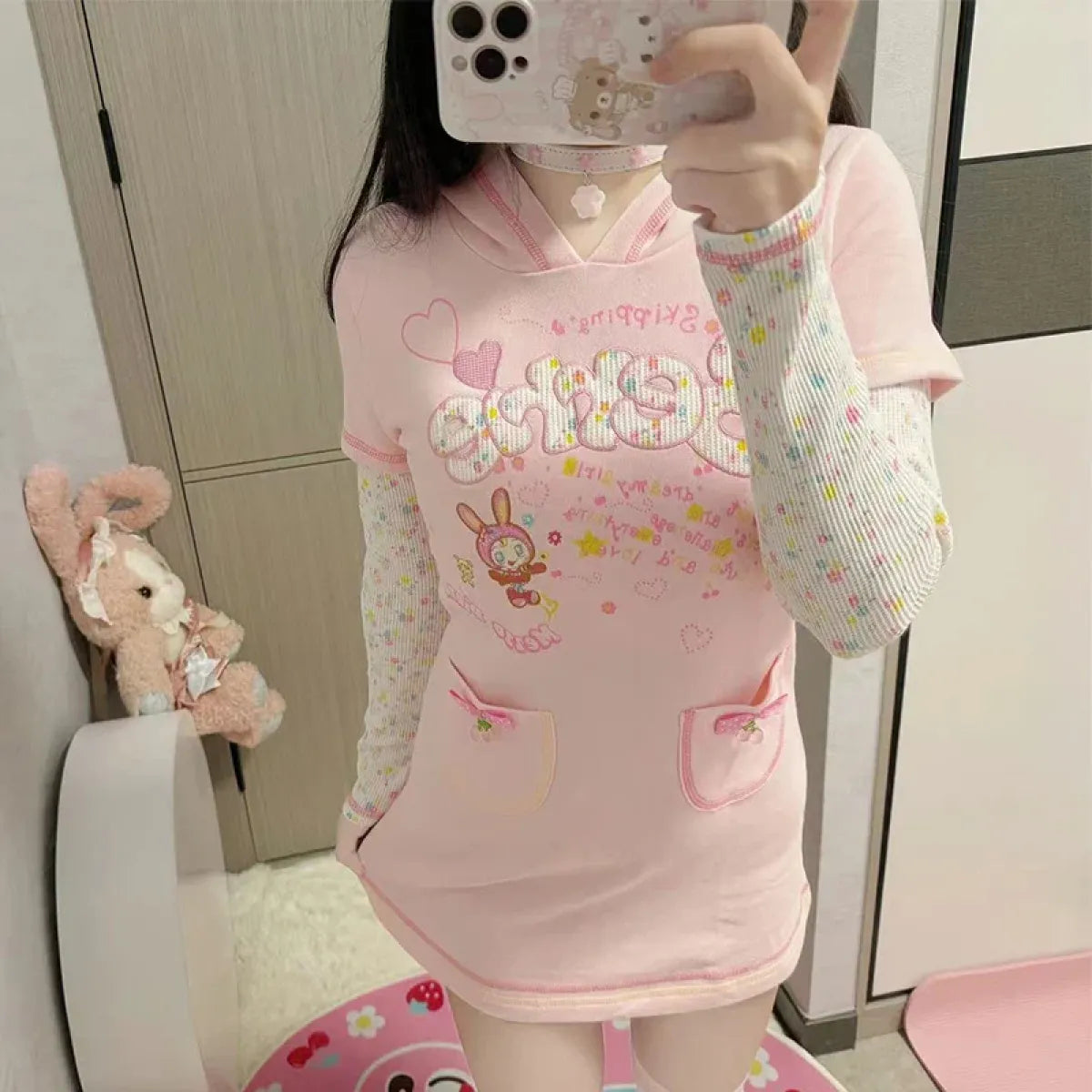 Kawaii Hoodie Dress – Y2K Fairycore Cartoon Print - All Dresses - Hooded - Women’s Hoodies - 3