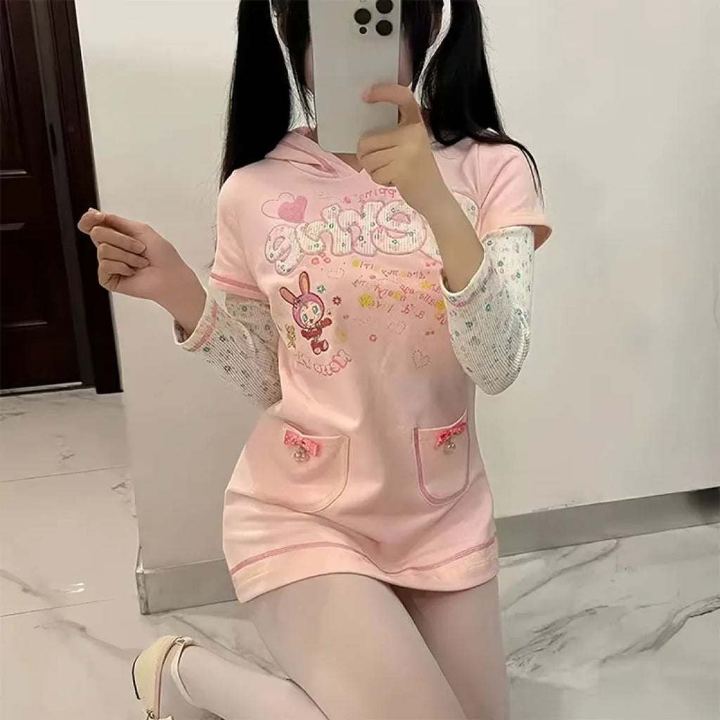 Kawaii Hoodie Dress – Y2K Fairycore Cartoon Print - All Dresses - Hooded - Women’s Hoodies - 4