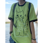Green Harajuku Cat Print T-Shirt – Y2K Fairycore Grunge Tee - T-Shirts - Short - Crew - Unisex T-Shirts - 4