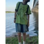 Green Harajuku Cat Print T-Shirt – Y2K Fairycore Grunge Tee - T-Shirts - Short - Crew - Unisex T-Shirts - 5