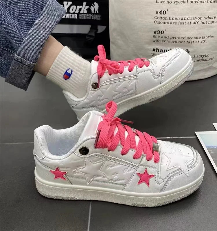 Y2K Pink Flat Fashion Sneakers for Women - White / 35 - Women’s Clothing & Accessories - Shoes - 5 - 2024