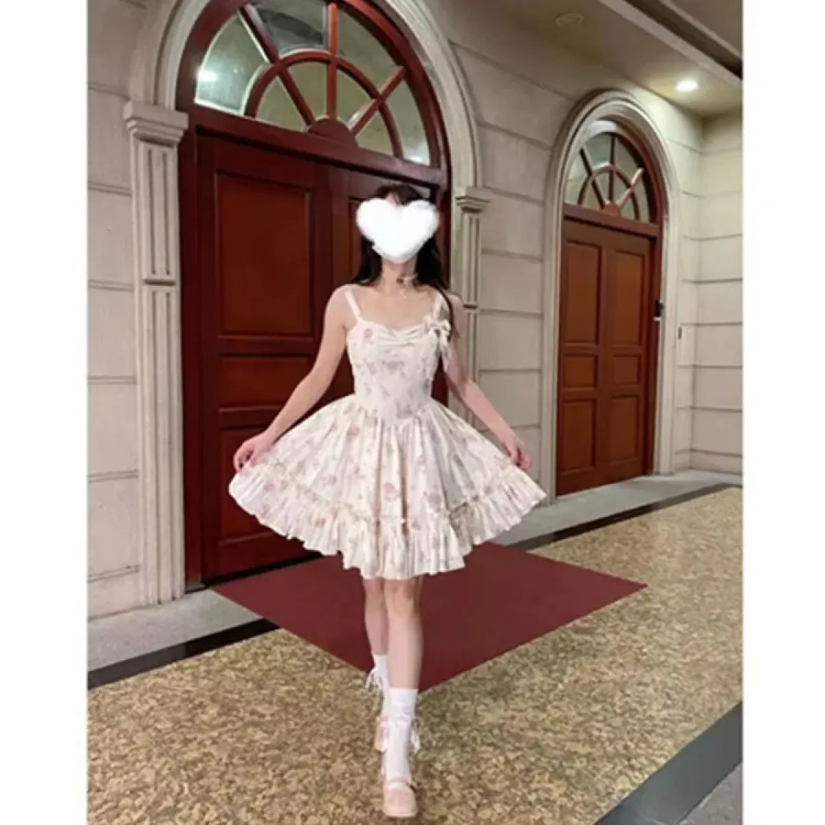 Y2K Sweet Bow Corduroy Top & Floral Dress Set – Gentle Slim Fit - All Dresses - Clothing Sets - 4