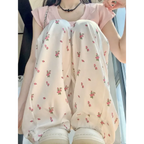 Y2K Floral Print Wide Leg Cargo Pants - Bottoms - Cargo Pants - 1