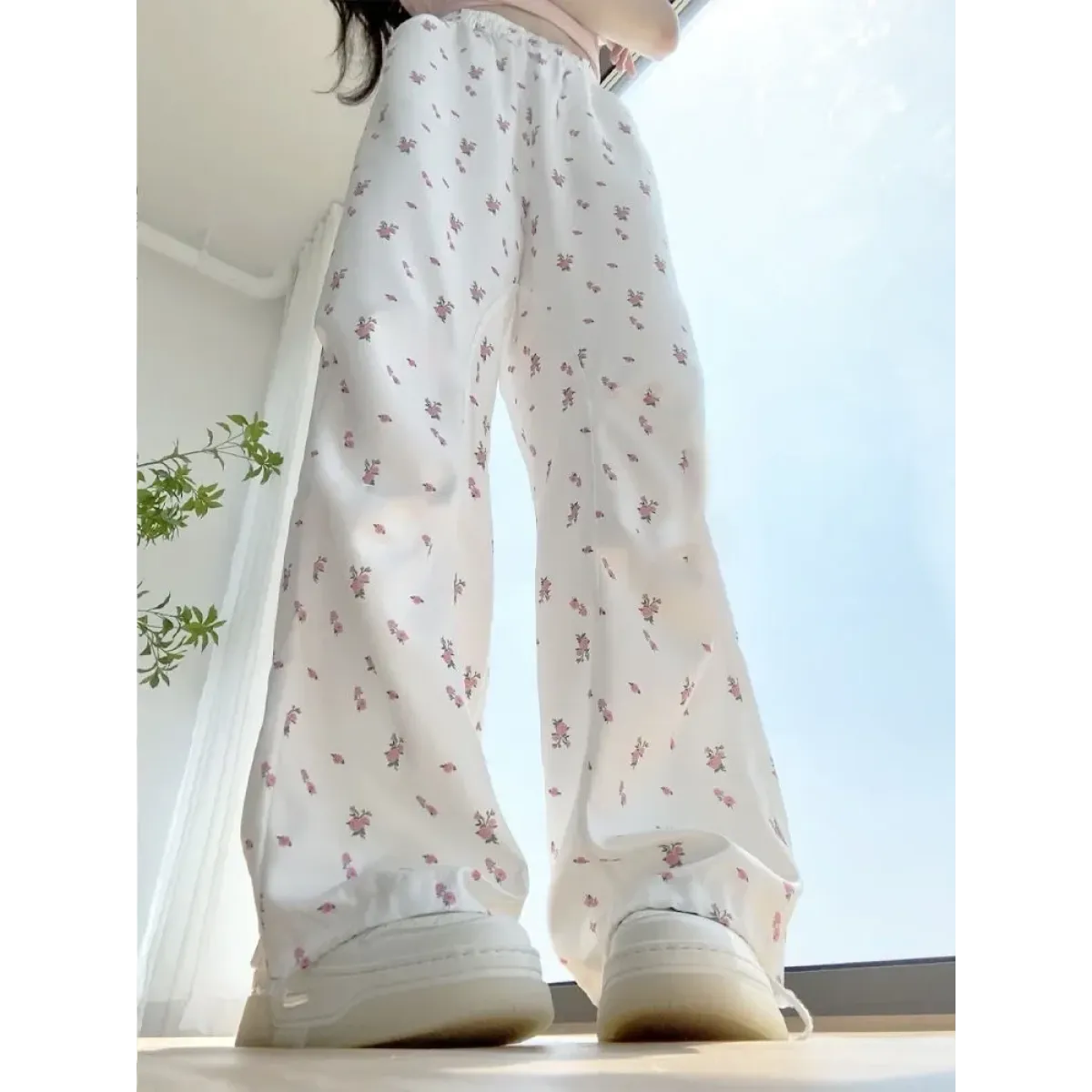 Y2K Floral Print Wide Leg Cargo Pants - Bottoms - Cargo Pants - 3