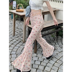 Y2K Floral Ruffle Flare Pants - Bottoms - Pants - 2