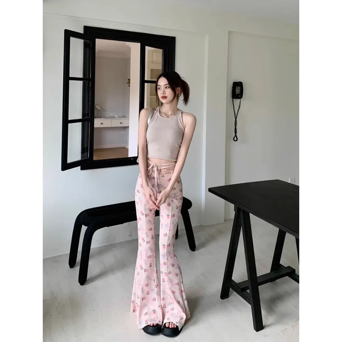 Y2K Floral Ruffle Flare Pants - Bottoms - Pants - 6