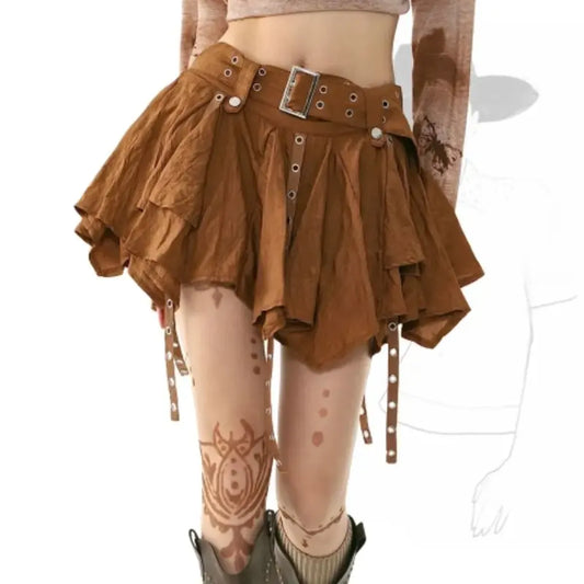 Harajuku Belted Pleated Mini Skirt – Y2K Gothic Aesthetic - Bottoms - Skirts - 2