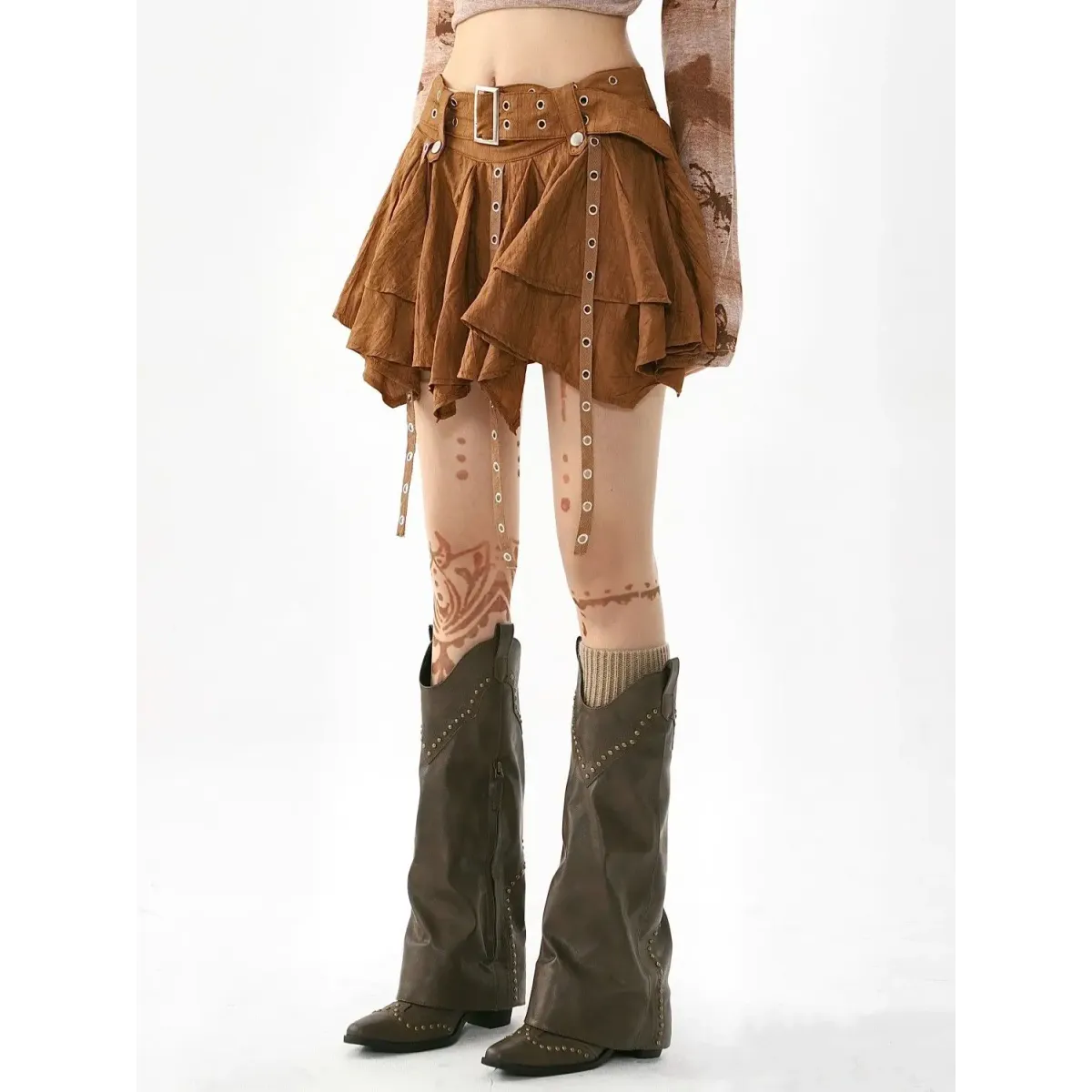 Harajuku Belted Pleated Mini Skirt – Y2K Gothic Aesthetic - Bottoms - Skirts - 3