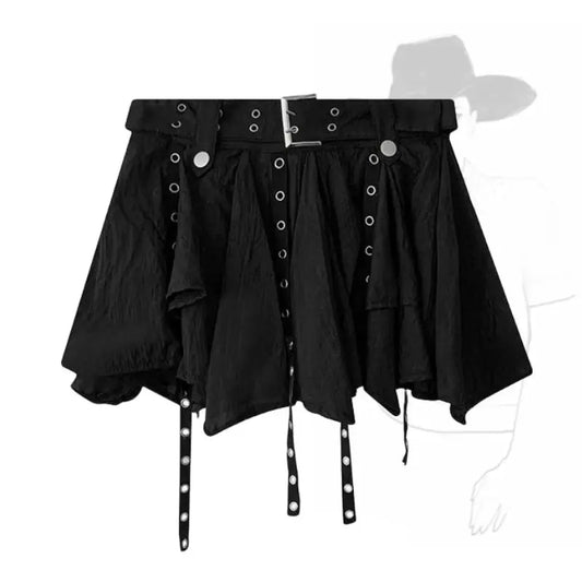 Harajuku Belted Pleated Mini Skirt – Y2K Gothic Aesthetic - Bottoms - Skirts - 7
