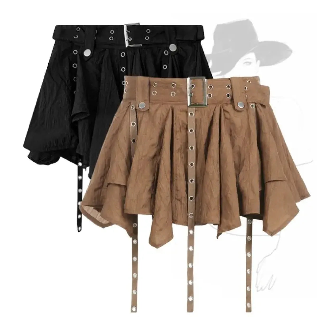 Harajuku Belted Pleated Mini Skirt – Y2K Gothic Aesthetic - Bottoms - Skirts - 1
