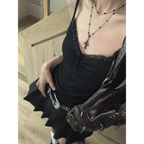 Black Lace Trim Tank Top – Y2K Gothic Coquette Punk Grunge Crop Top - Women’s Clothing & Accessories - Sleeveless