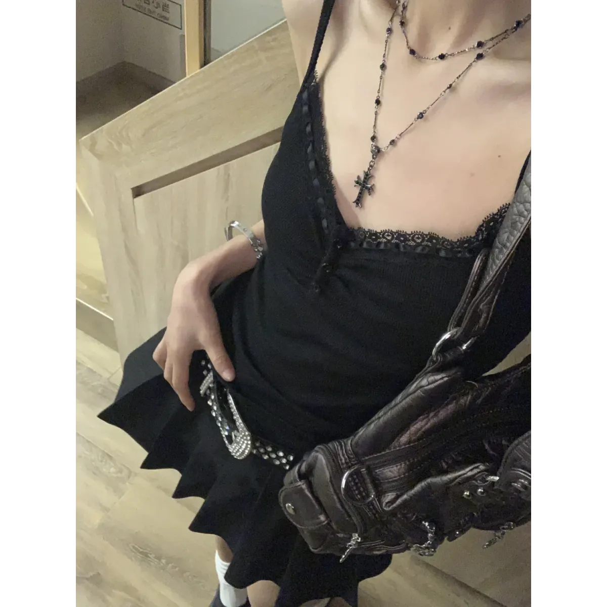 Black Lace Trim Tank Top – Y2K Gothic Coquette Punk Grunge Crop Top - Women’s Clothing & Accessories - Sleeveless