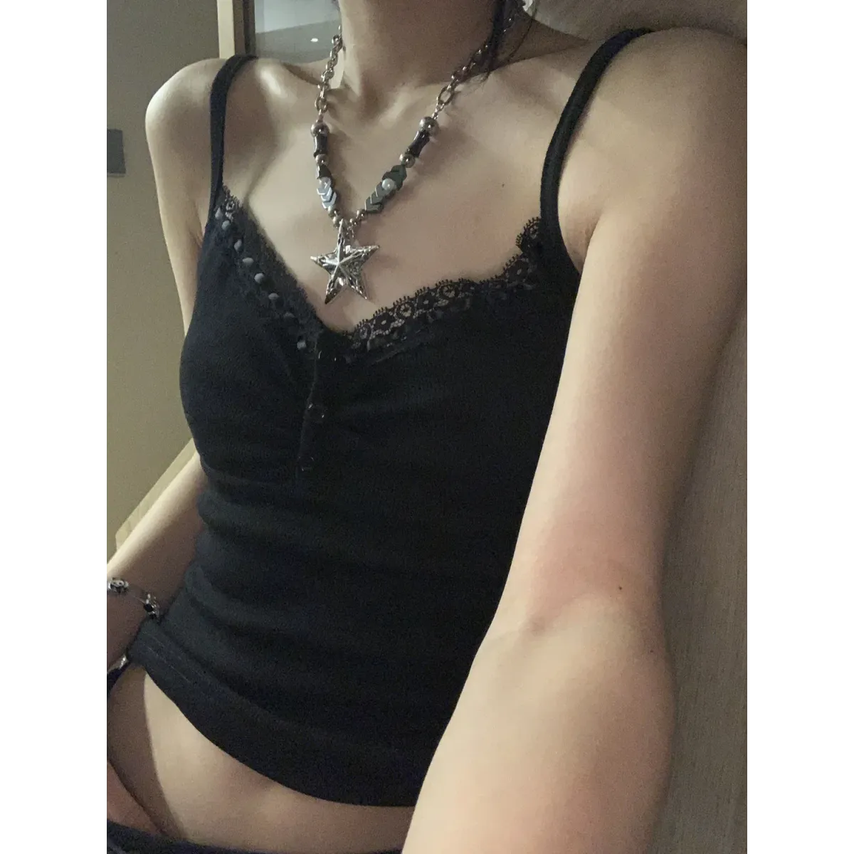 Black Lace Trim Tank Top – Y2K Gothic Coquette Punk Grunge Crop Top - Women’s Clothing & Accessories - Sleeveless