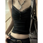 Black Lace Trim Tank Top – Y2K Gothic Coquette Punk Grunge Crop Top - Women’s Clothing & Accessories - Sleeveless