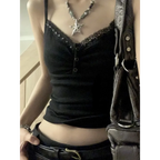 Black Lace Trim Tank Top – Y2K Gothic Coquette Punk Grunge Crop Top - Women’s Clothing & Accessories - Sleeveless