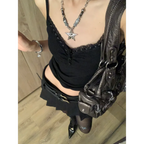 Black Lace Trim Tank Top – Y2K Gothic Coquette Punk Grunge Crop Top - Women’s Clothing & Accessories - Sleeveless