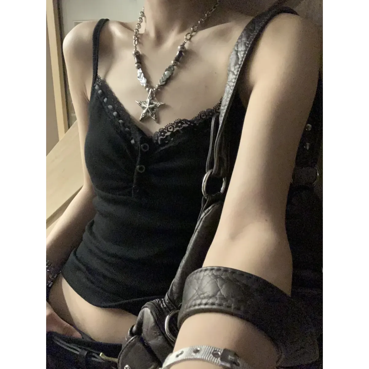 Black Lace Trim Tank Top – Y2K Gothic Coquette Punk Grunge Crop Top - Women’s Clothing & Accessories - Sleeveless