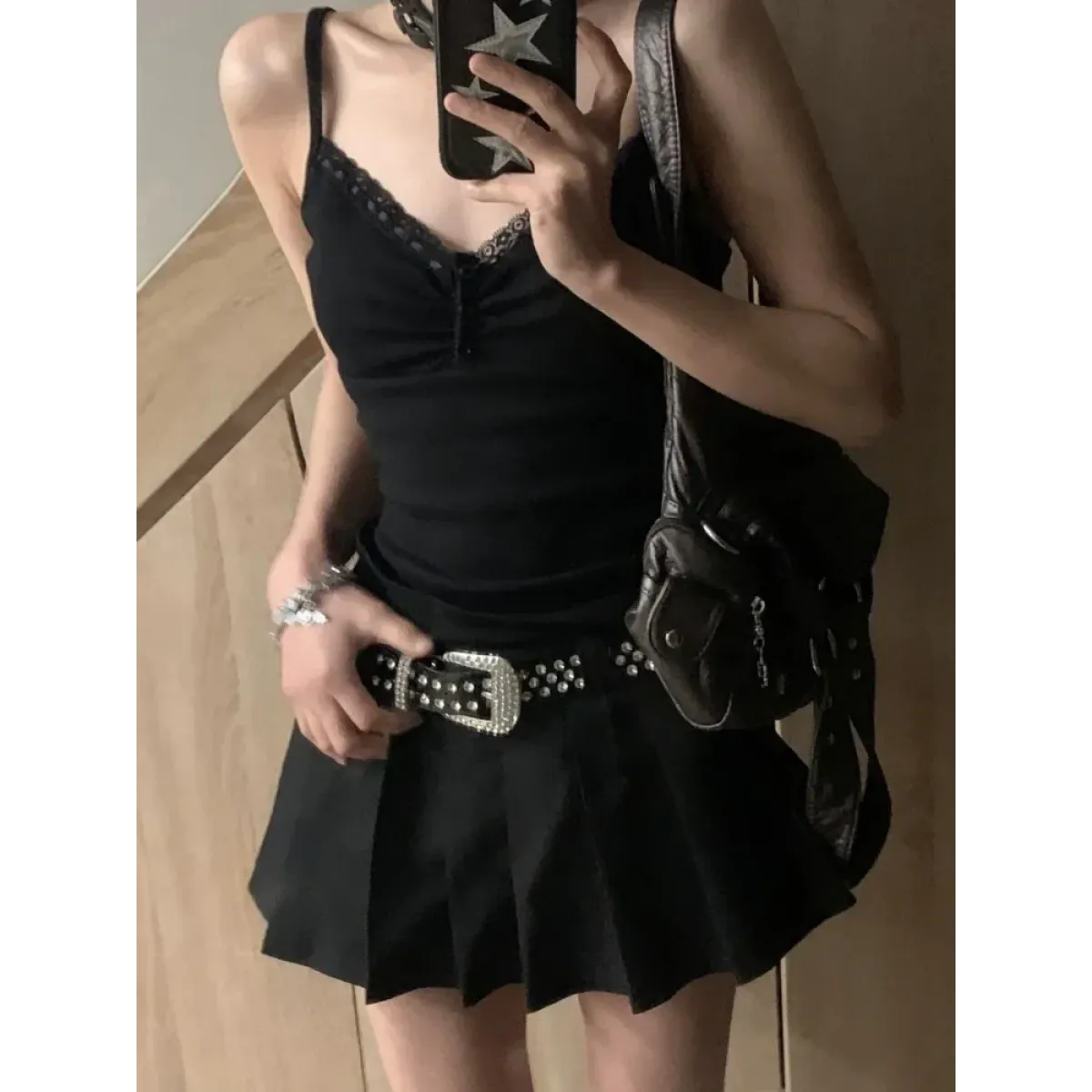 Black Lace Trim Tank Top – Y2K Gothic Coquette Punk Grunge Crop Top - Women’s Clothing & Accessories - Sleeveless