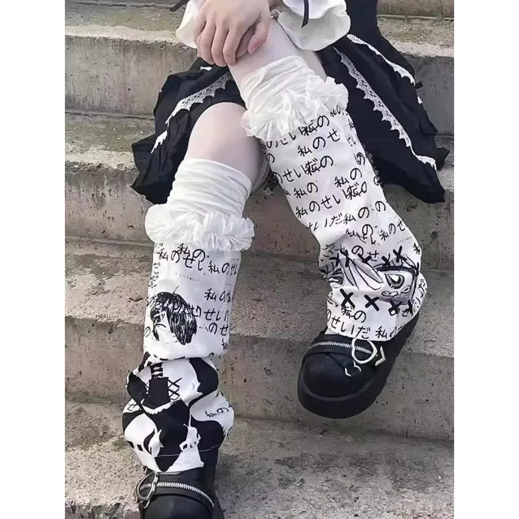 Harajuku Punk Print Leg Warmers – Y2K Gothic Cosplay Sleeves - Cosplay - Leg Sleeves - 1