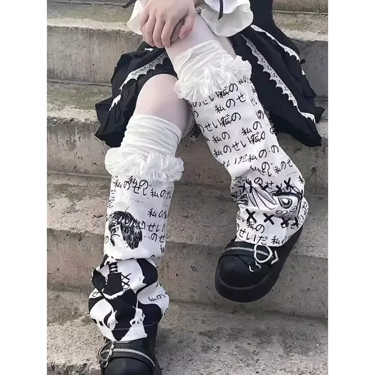 Harajuku Punk Print Leg Warmers – Y2K Gothic Cosplay Sleeves - Cosplay - Leg Sleeves - 1