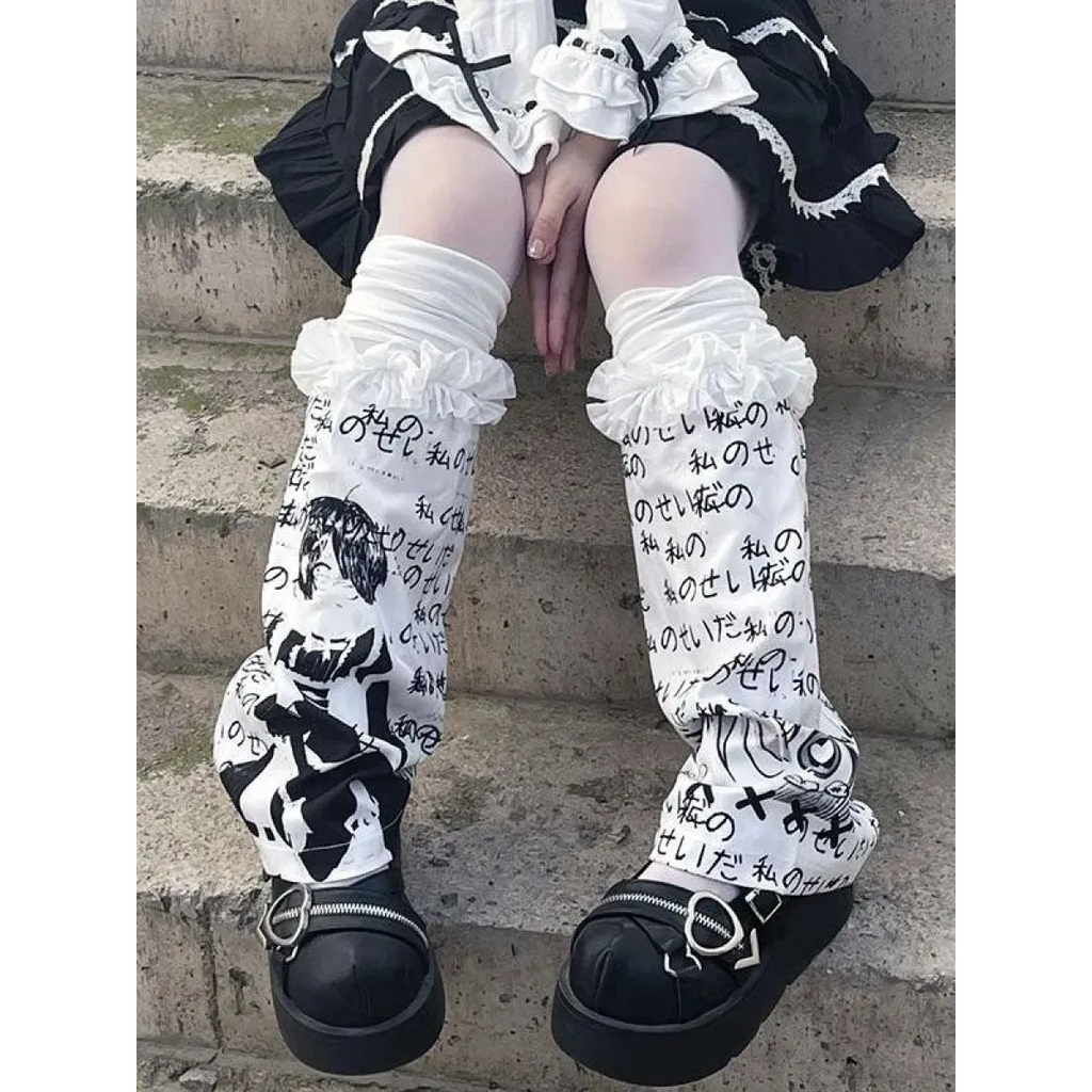Harajuku Punk Print Leg Warmers – Y2K Gothic Cosplay Sleeves - Cosplay - Leg Sleeves - 2